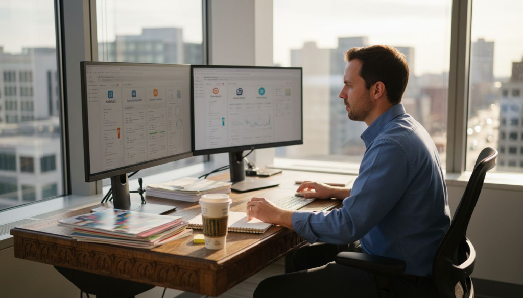 Marketer comparing dashboards for email marketing tools