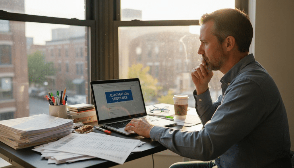 Ecommerce manager reviews email automation workflow