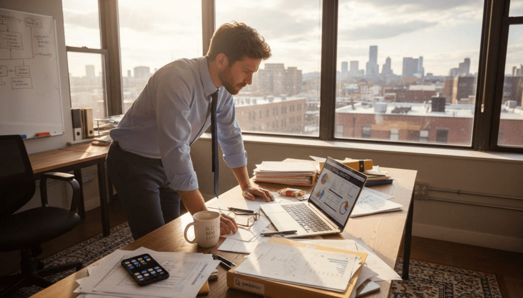 Marketing manager checking email analytics in office
