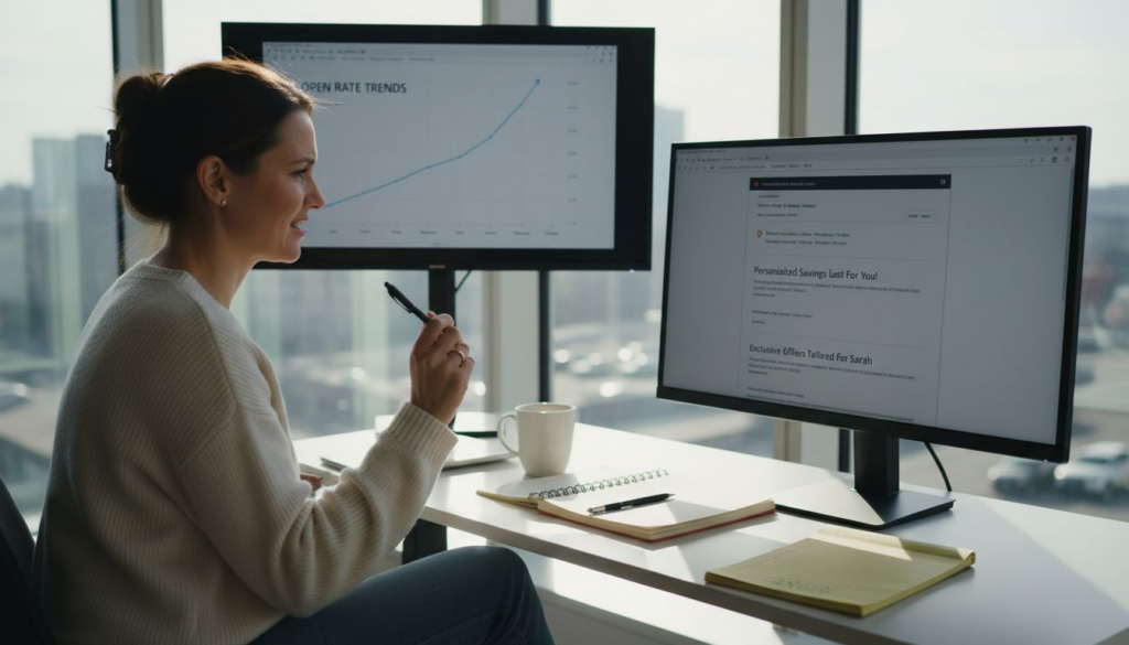 Manager reviewing personalized email analytics