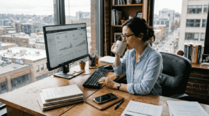 Analytics manager reviewing email campaign reports