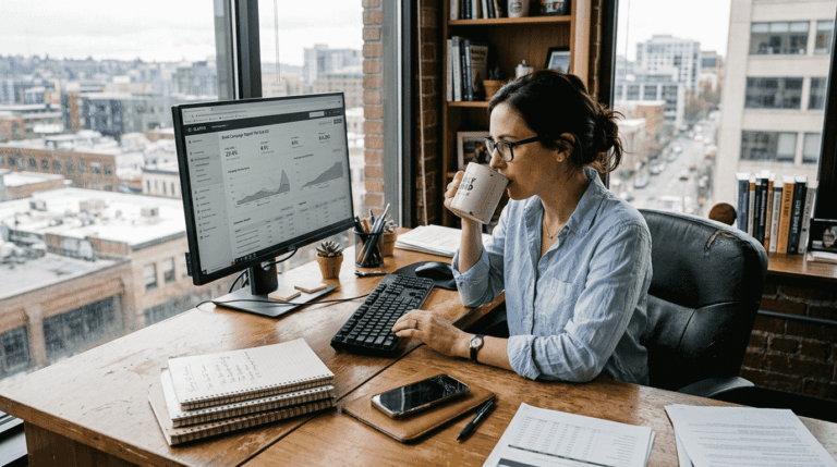 Analytics manager reviewing email campaign reports