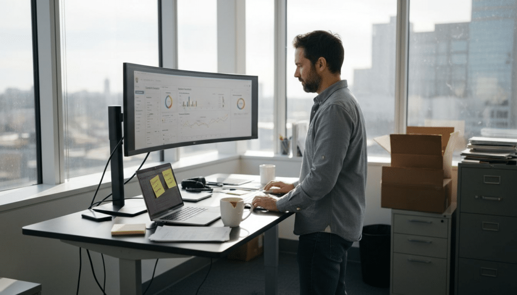 Person reviewing ecommerce analytics dashboard in office