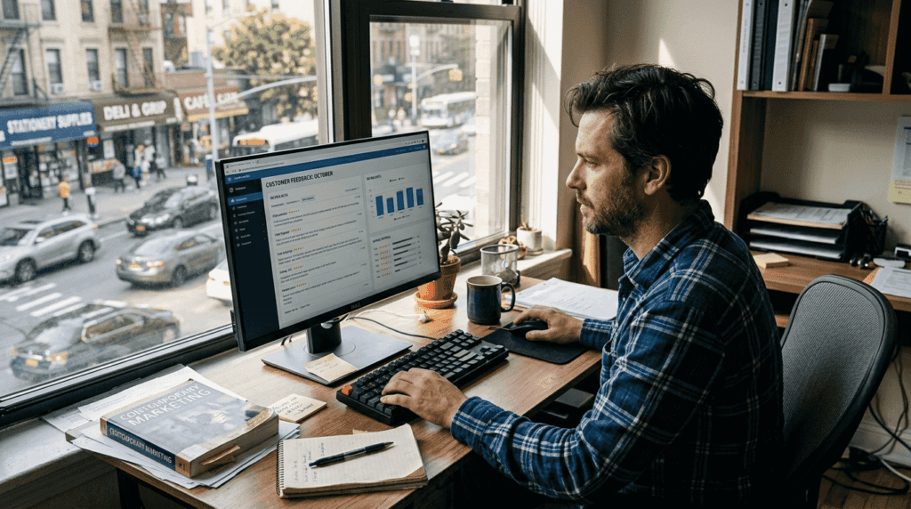Manager reviewing ecommerce content workspace