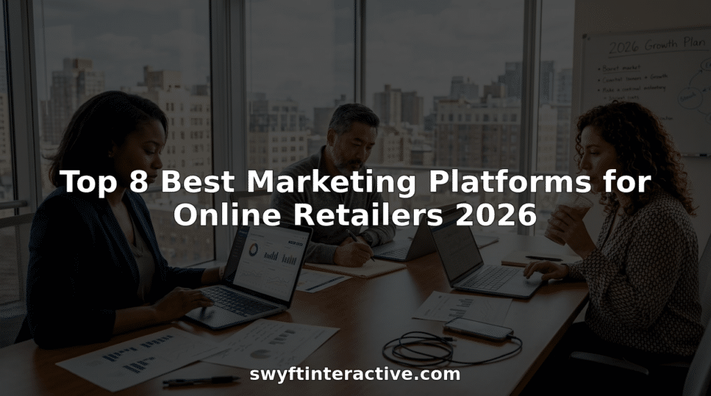 Marketing managers plan with analytics on laptops