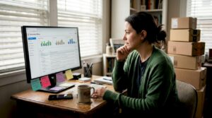 Woman reviewing ecommerce automation workflow