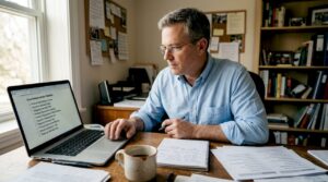 Business owner reviewing ecommerce checklist