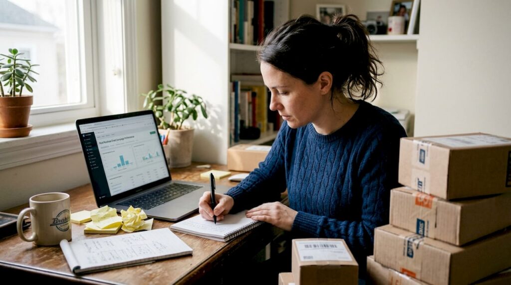 Business owner reviews post-purchase workflows