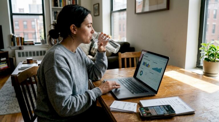 Ecommerce manager reviewing KPI dashboard at home