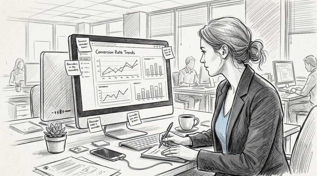 Professional reviewing site analytics for conversions