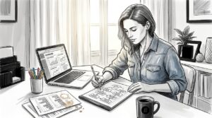 Ecommerce founder planning loyalty program at dining table