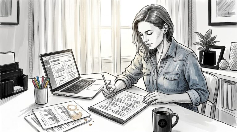 Ecommerce founder planning loyalty program at dining table