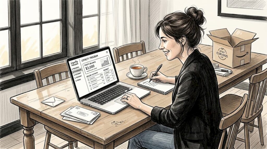 Business owner viewing loyalty dashboard at home