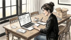 Business owner viewing loyalty dashboard at home