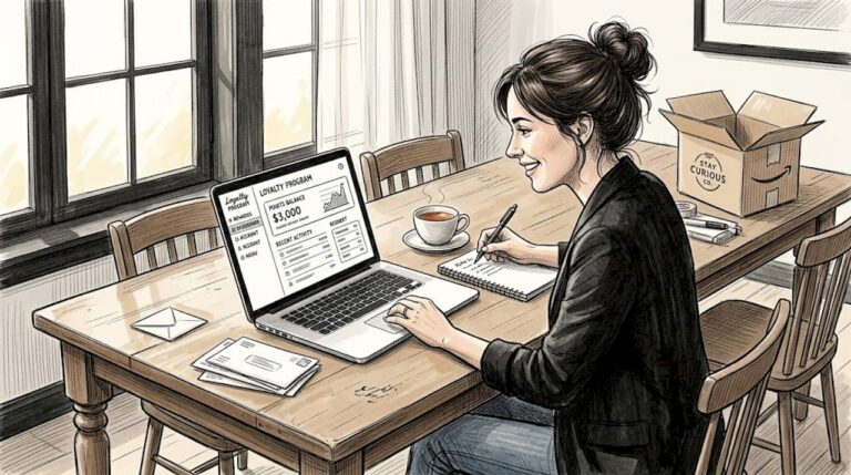 Business owner viewing loyalty dashboard at home