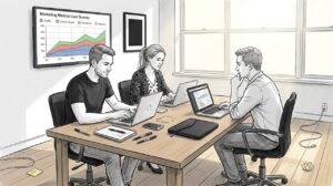 E-commerce team tracking marketing metrics together