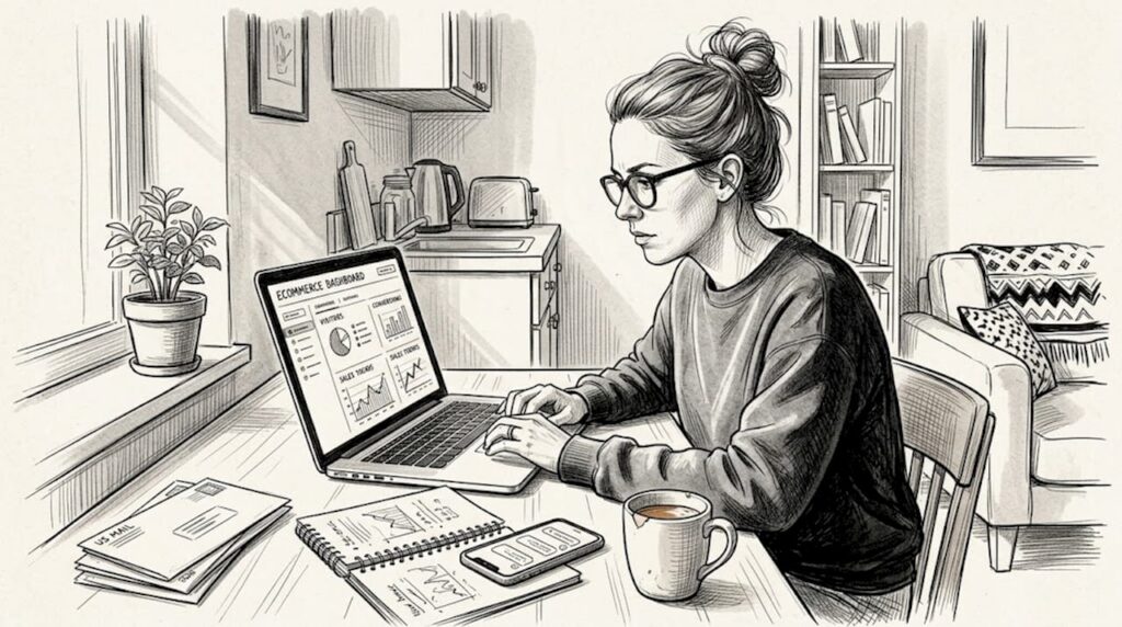 Ecommerce website owner reviewing analytics