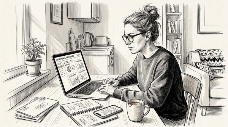Ecommerce website owner reviewing analytics