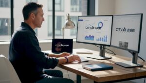 Ecommerce manager building Klaviyo flows at desk