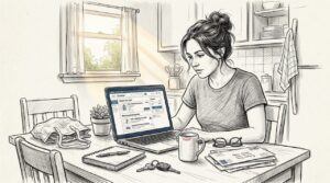 Woman reviews ecommerce upsell options at home