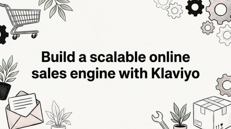Title card with shopping cart, envelope, cogs, and package