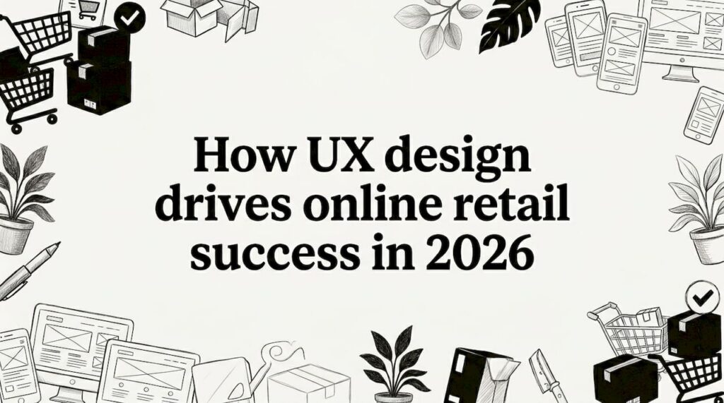 Decorative hand-drawn UX ecommerce blog title card