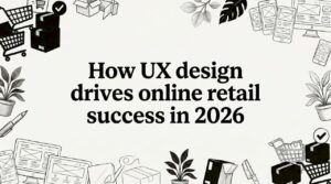 Decorative hand-drawn UX ecommerce blog title card