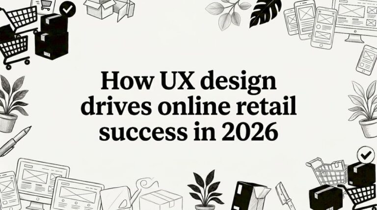 Decorative hand-drawn UX ecommerce blog title card