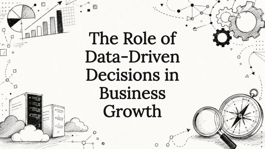 Decorative title card illustration with data and analytical tools