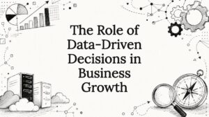 Decorative title card illustration with data and analytical tools