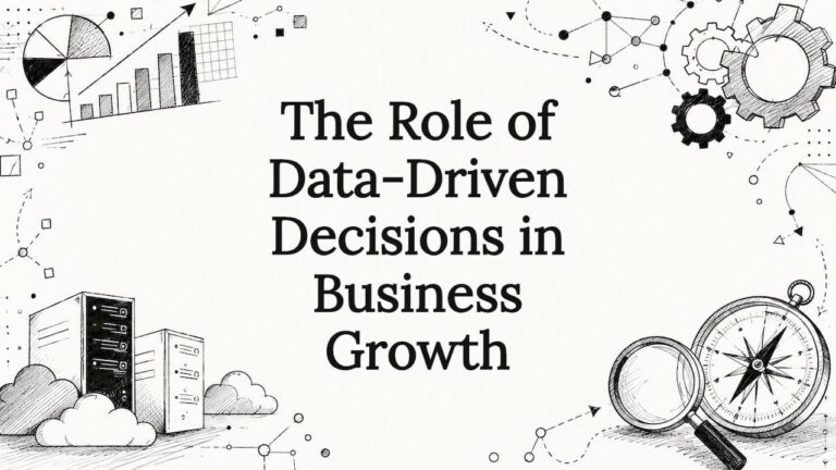 Decorative title card illustration with data and analytical tools