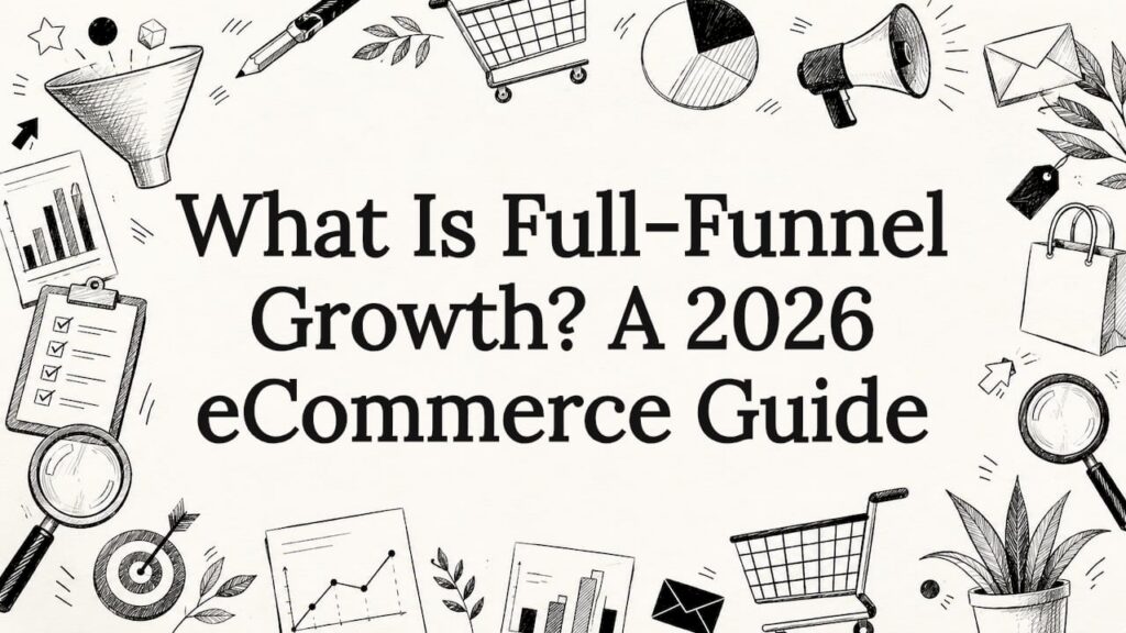 Decorative full-funnel growth title card illustration