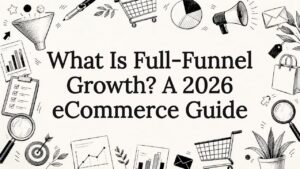 Decorative full-funnel growth title card illustration