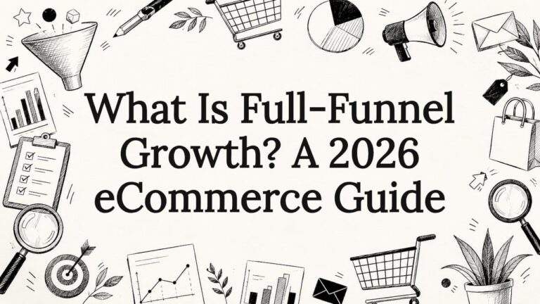 Decorative full-funnel growth title card illustration