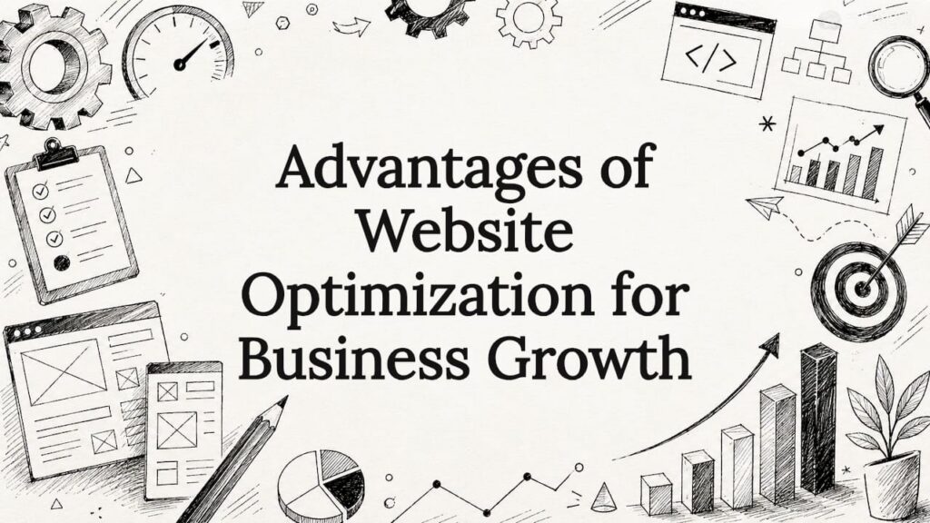 Illustrated title card with website optimization icons