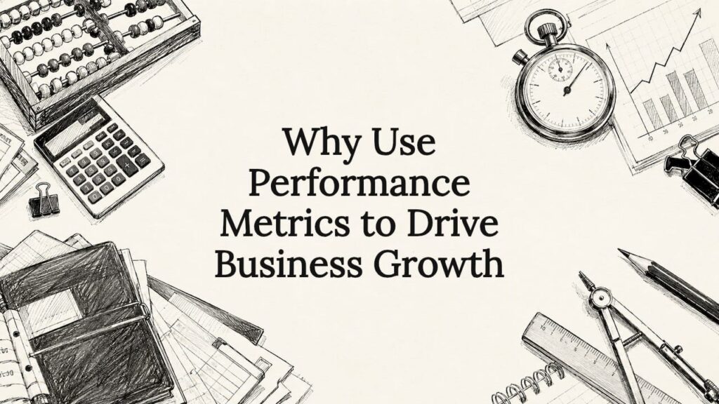 Decorative title card illustration with business tools