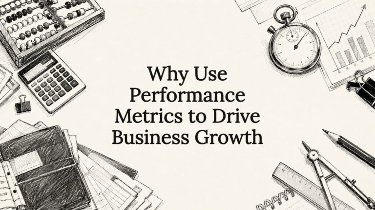 Decorative title card illustration with business tools