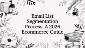 Decorative hand-drawn email marketing title card illustration