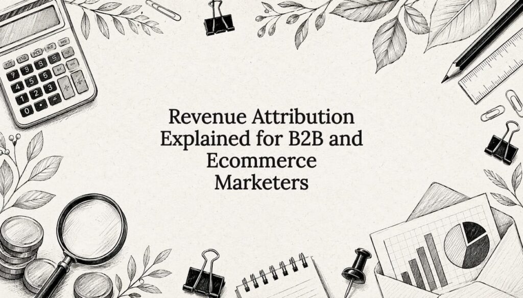 Decorative title card illustration with marketing tools