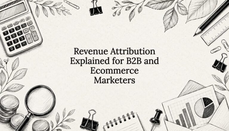 Decorative title card illustration with marketing tools