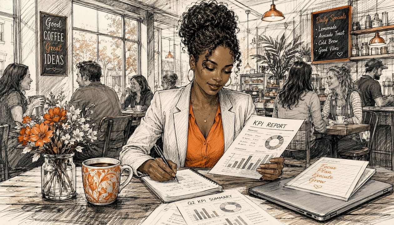 Professional reviewing email goals at desk
