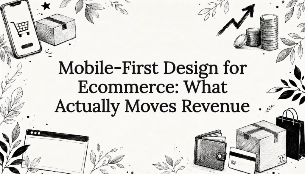 Decorative mobile-first ecommerce title card illustration