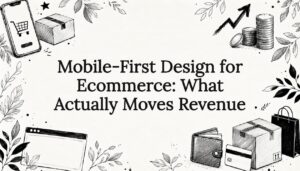 Decorative mobile-first ecommerce title card illustration