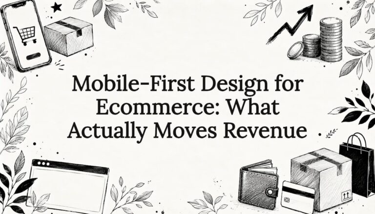 Decorative mobile-first ecommerce title card illustration
