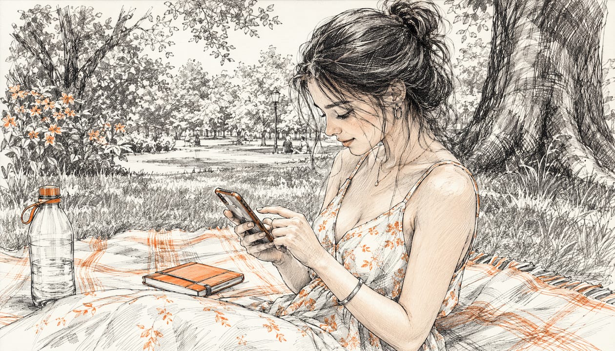 Woman shopping on mobile phone at cafe table