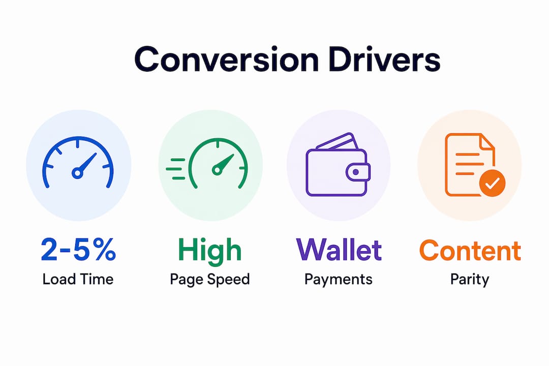 Infographic showing key mobile ecommerce conversion factors