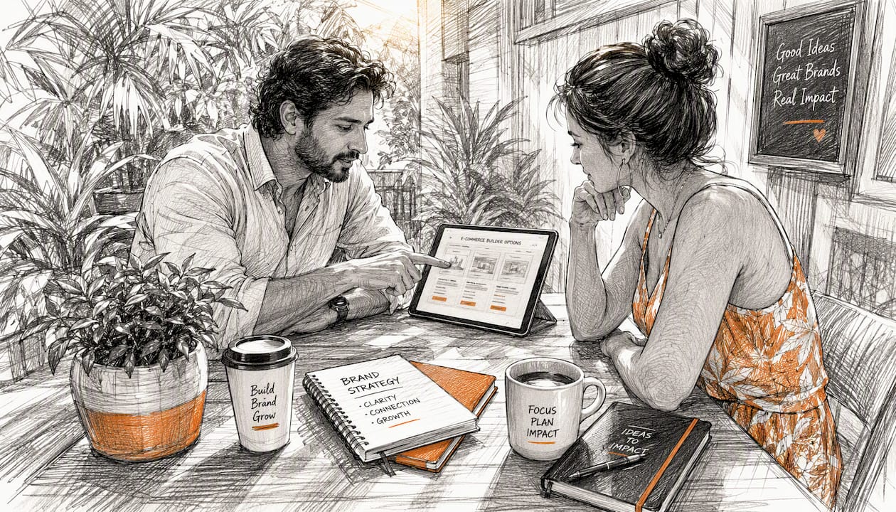 Consultant and brand owner discussing ecommerce options
