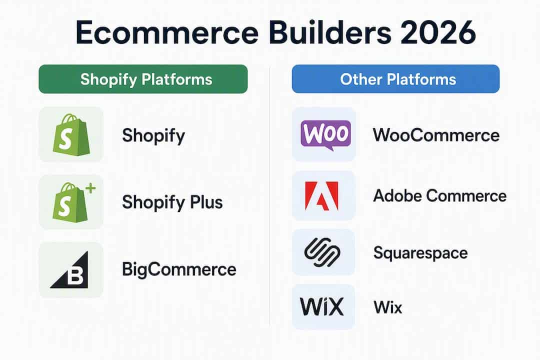 Infographic comparing ecommerce builders 2026