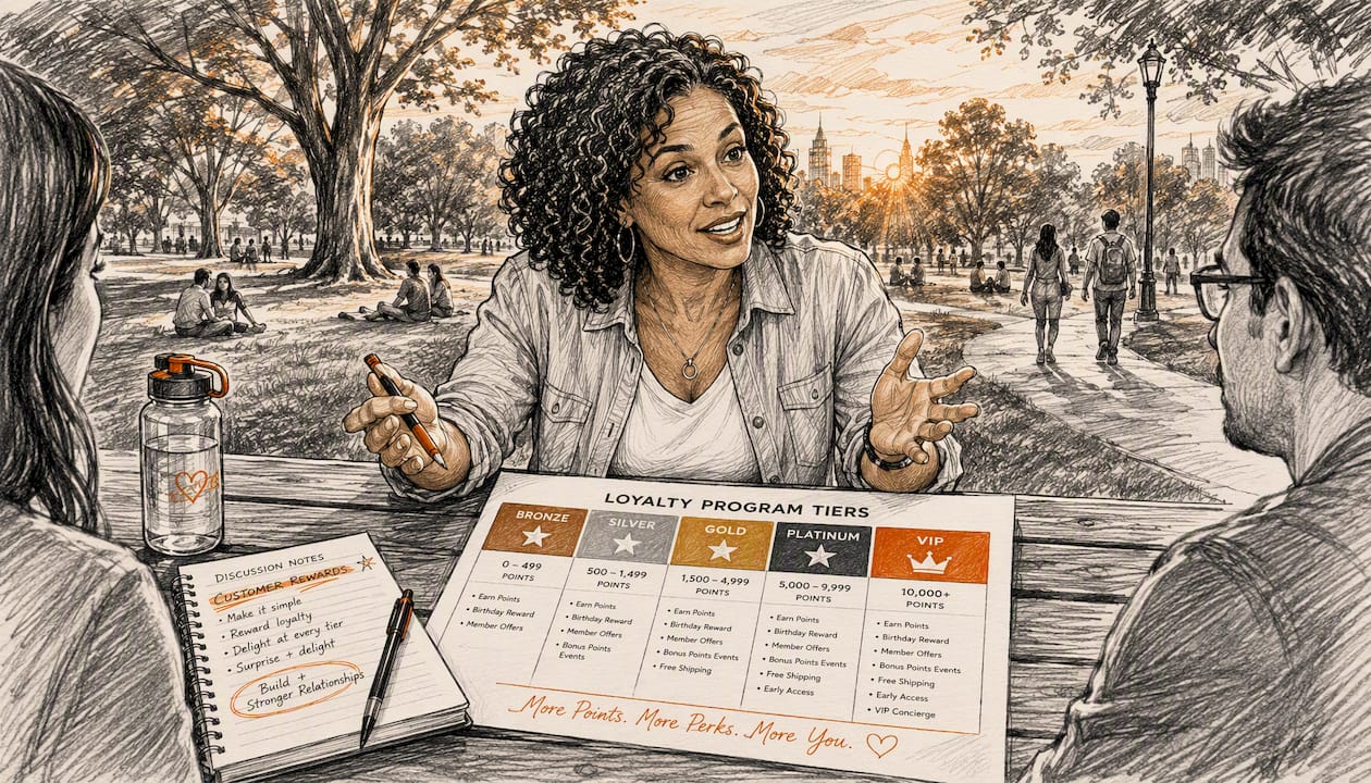 Woman reviewing loyalty tier chart