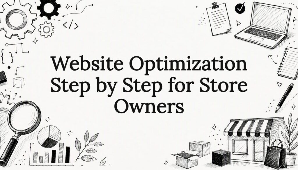Decorative title card illustration for website optimization article